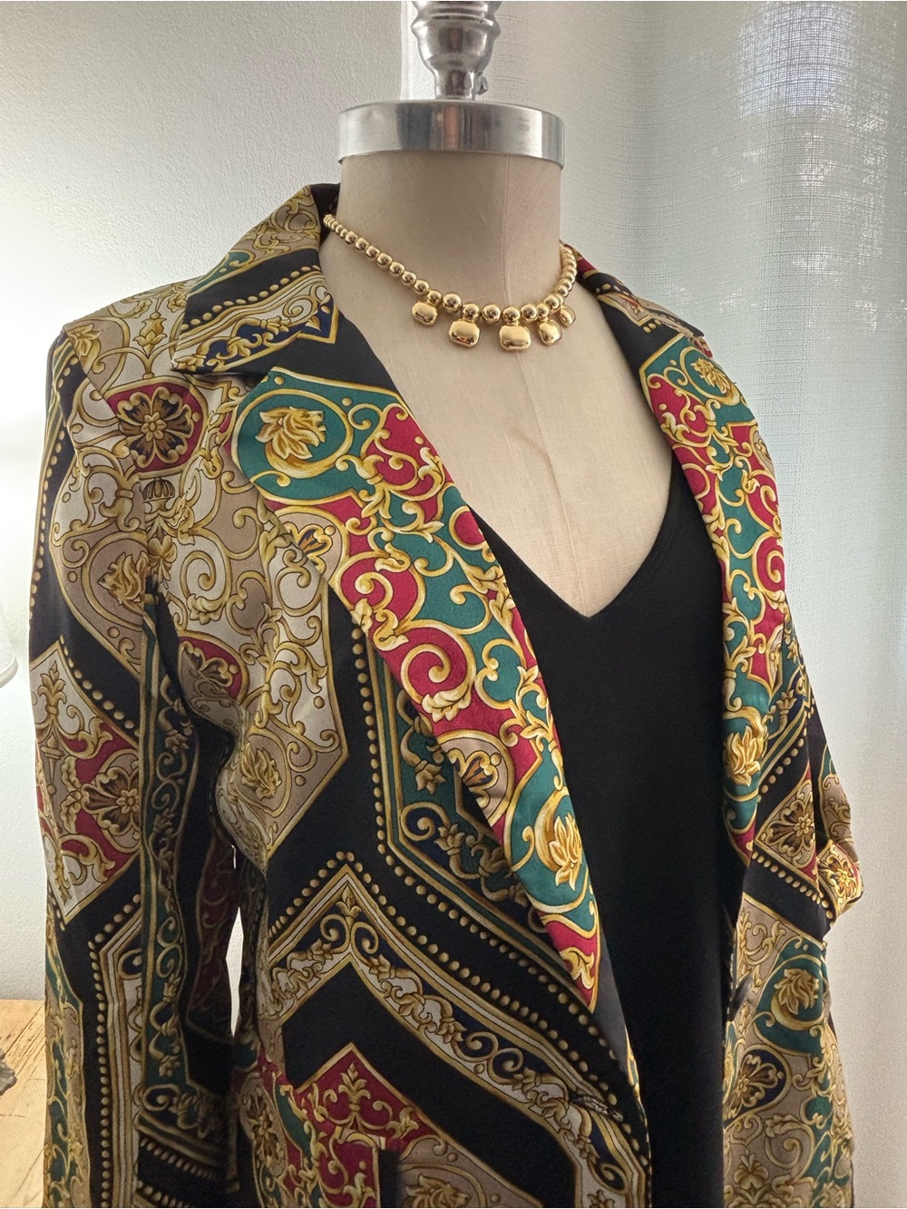 Lavender Brown Baroque Open-Front Blazer in Black, Gold, Red, & Teal, Lg, NWT
